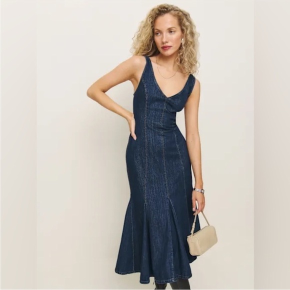Reformation Serafina Denim Midi Dress - Picture 1 of 7